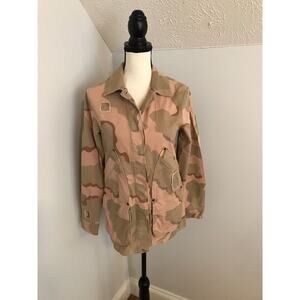 Anthropologie Lida Utility Jacket Pink Camouflage Distressed Pockets - EXSM